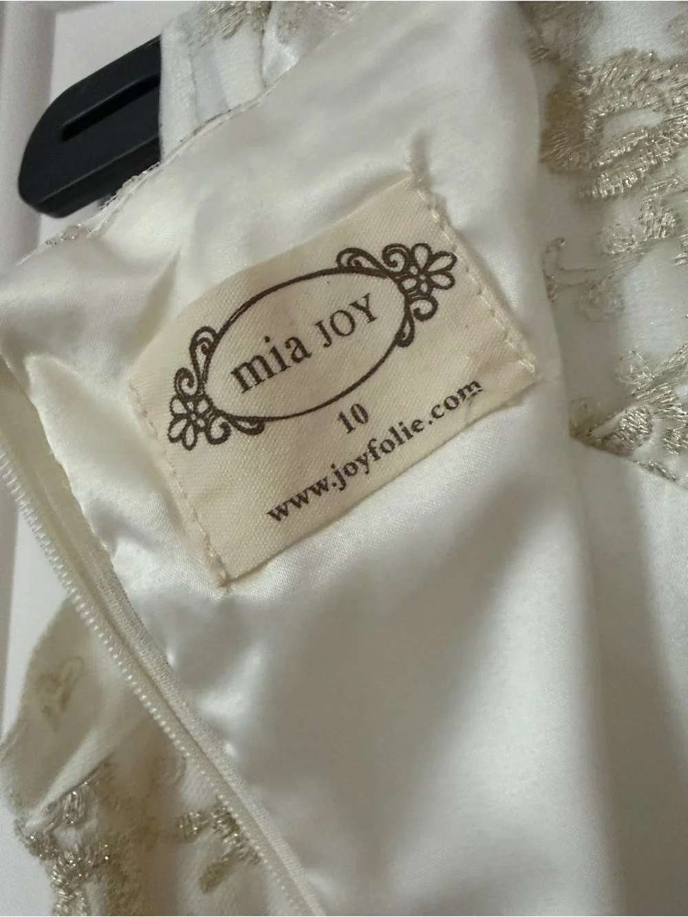 Joyfolie Ivory and Gold Lace Overlay Party Dress
